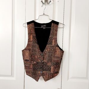 Tan Geometric Tapestry Vest/Waistcoat Small Jane Ashley 90s Cottagecore Masc